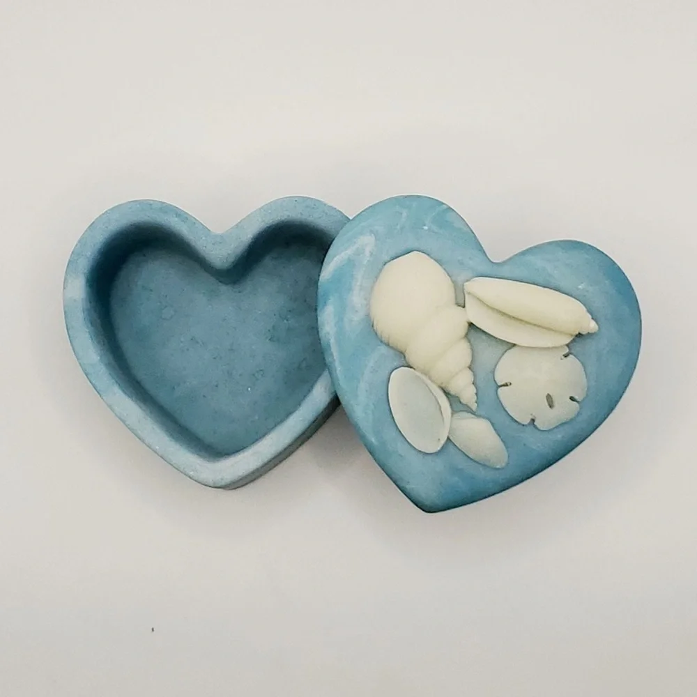 Vintage Heart-Shaped Trinket Box with Sea Shells on Lid